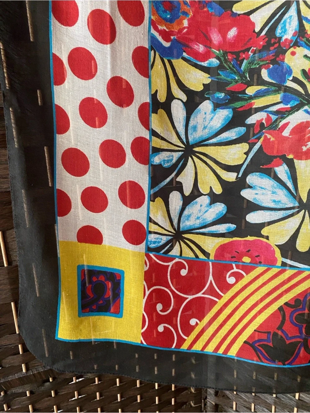 Antica Sartoria Floral Multicolor 100% Cotton Scarf - Black, Red & Yellow